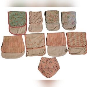 Set of 8 Patterned Burping Cloths, 1 Bib